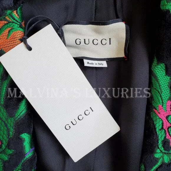 GUCCI JACKET SINGLE BREASTED VELVET JAQUARD FLORAL BLAZER sz IT 40 US 4 - Picture 12 of 14